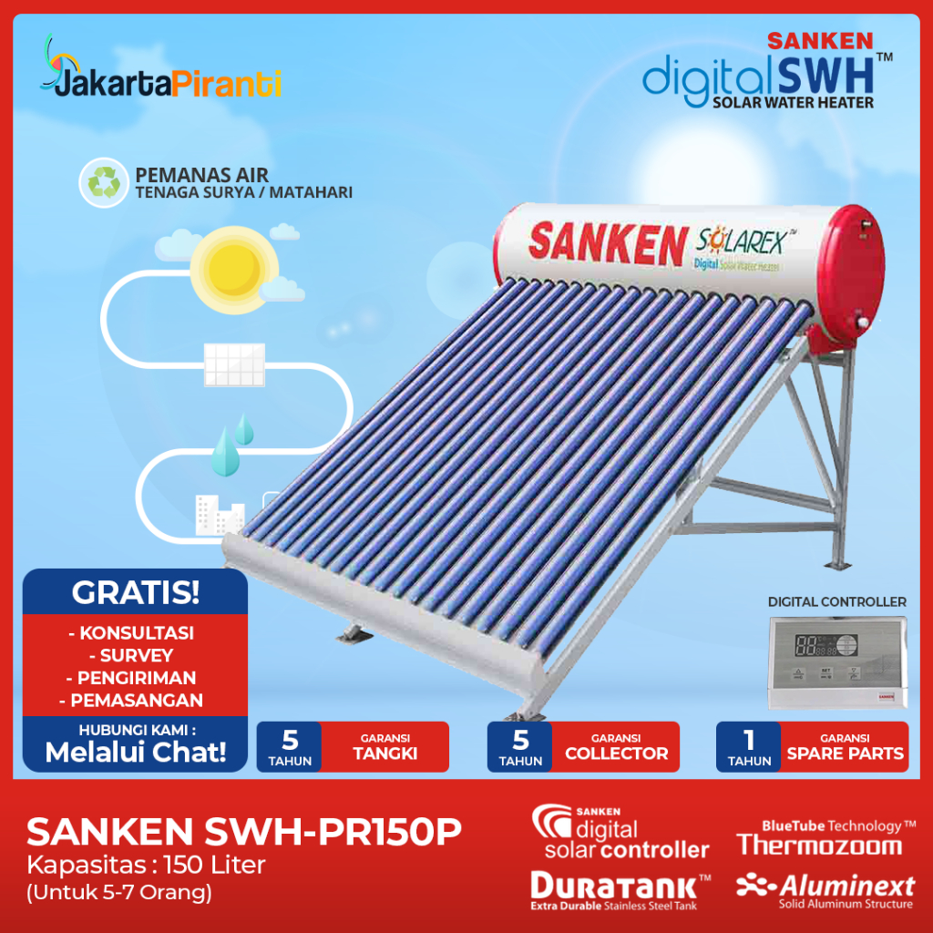 Pemanas Air Tenaga Surya Solar Matahari Water Heater 150 Liter Sanken SWH PR 150 L