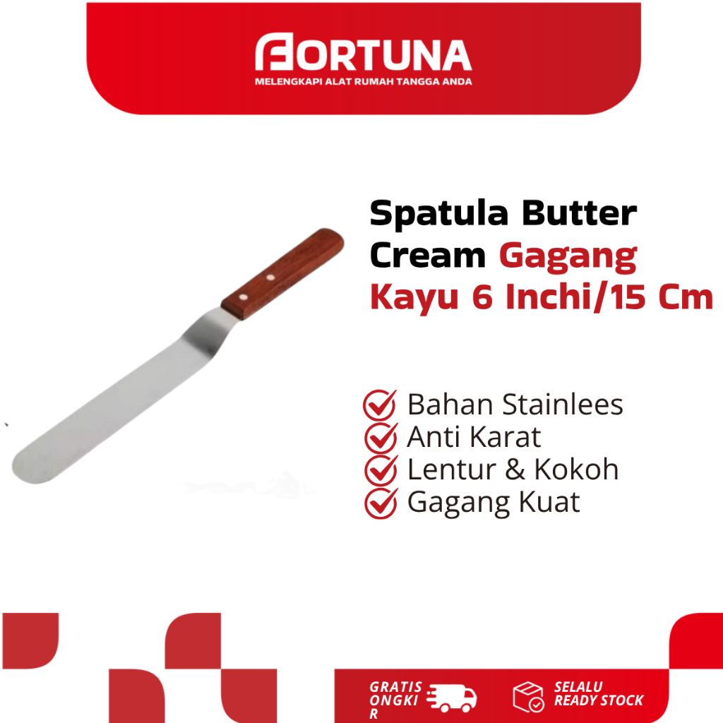 Spatula Butter Cream Stainless Panjang Gagang Kayu 6 Inch Spatula Siku