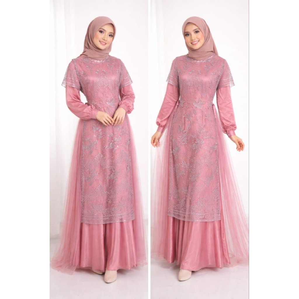 Gamis Azzura Bahan Maxmara Premium Kombinasi Tile dan Broklat