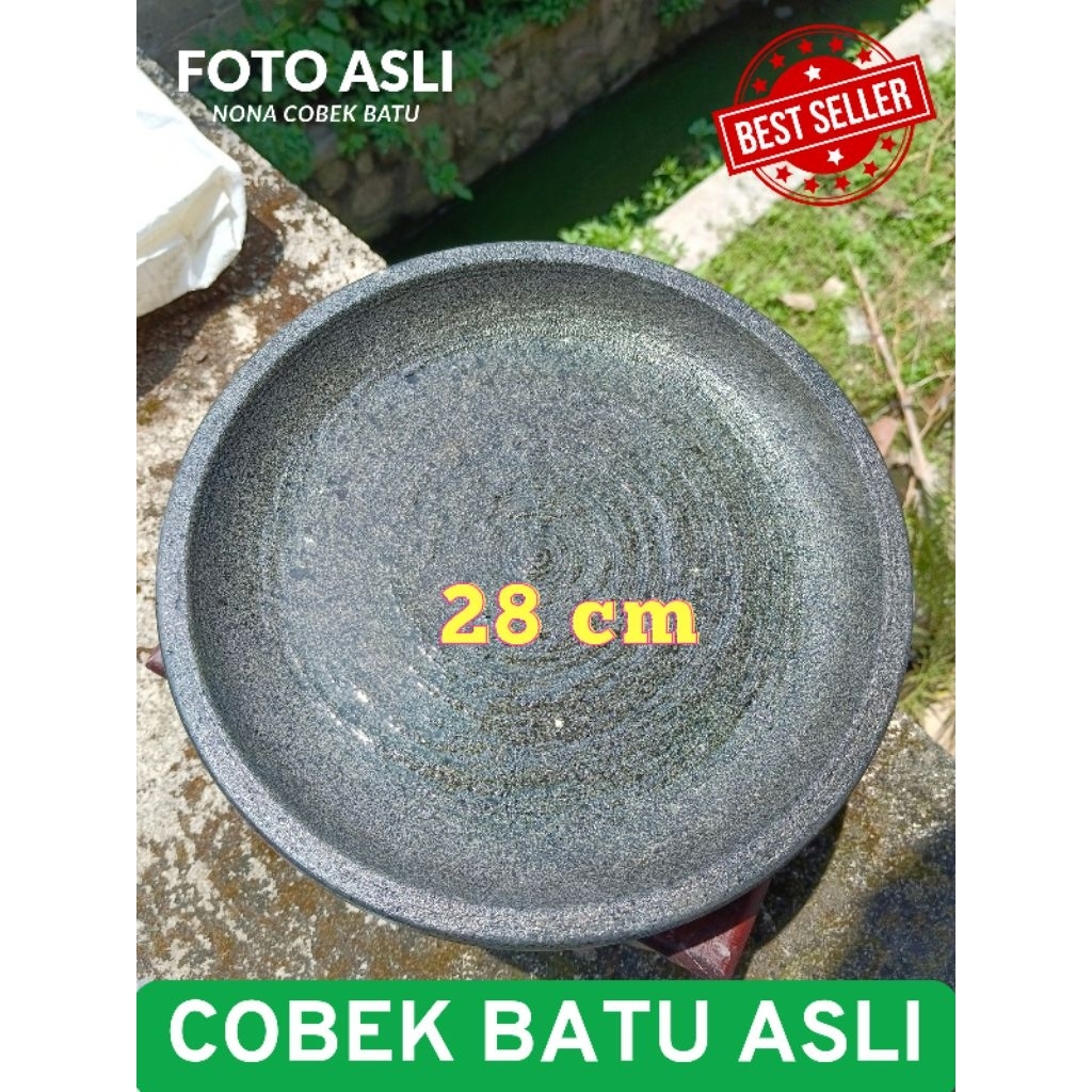 NONA Cobek Batu Asli Gunung Ukuran 28 cm Anti Luntur, Anti Jamur, Kuat, Tahan Lama