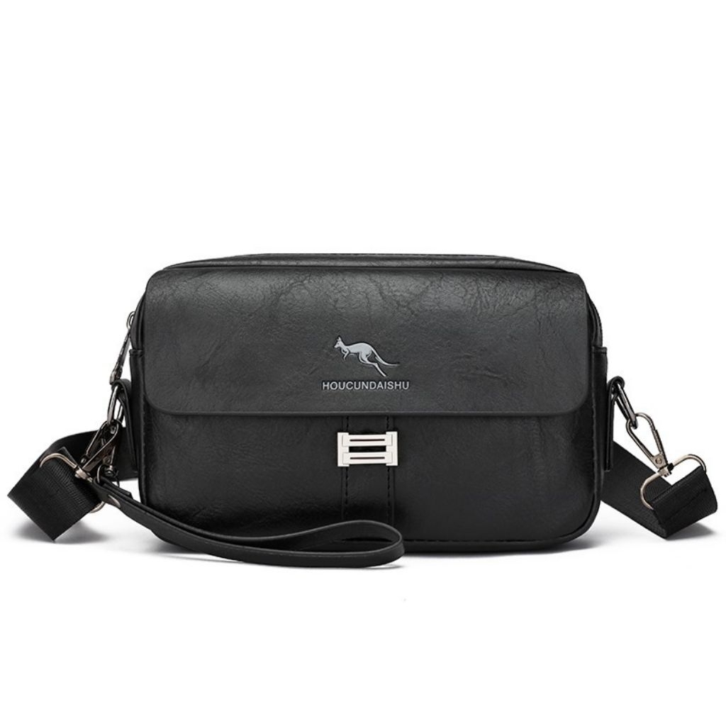 Tas Selempang Kulit Sintetis Hitam - Desain Elegan, Warna Hitam
