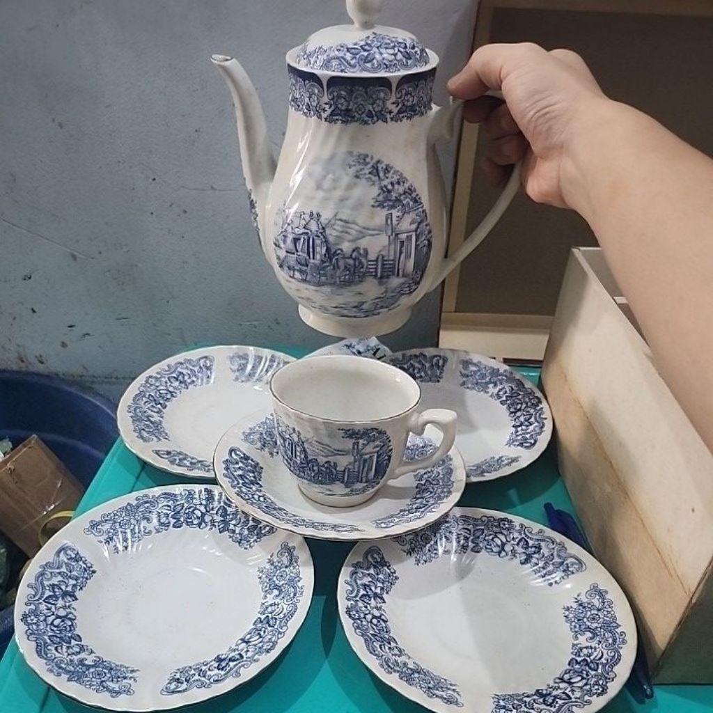 teko cangkir set noritoki japan 5cangkir+alas dan teko motif bunga vintage