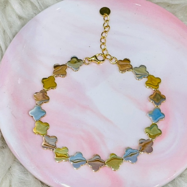 gelang clover polos warna warni cantik emas asli kadar 700