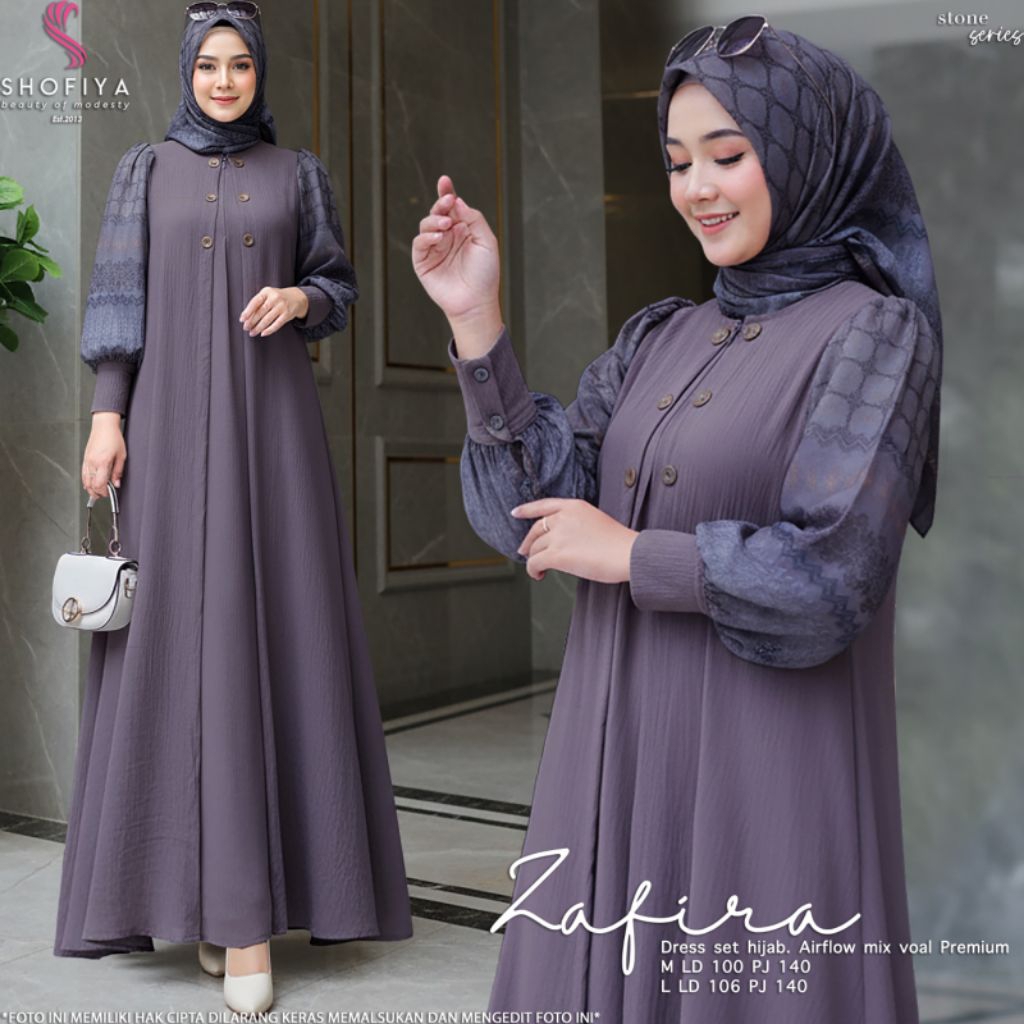 [NEW] GAMIS DRESS WANITA SET HIJAB ZAFIRA BY SHOFIYA // FASHION MUSLIM // PURNAMA BY SHOFIYA