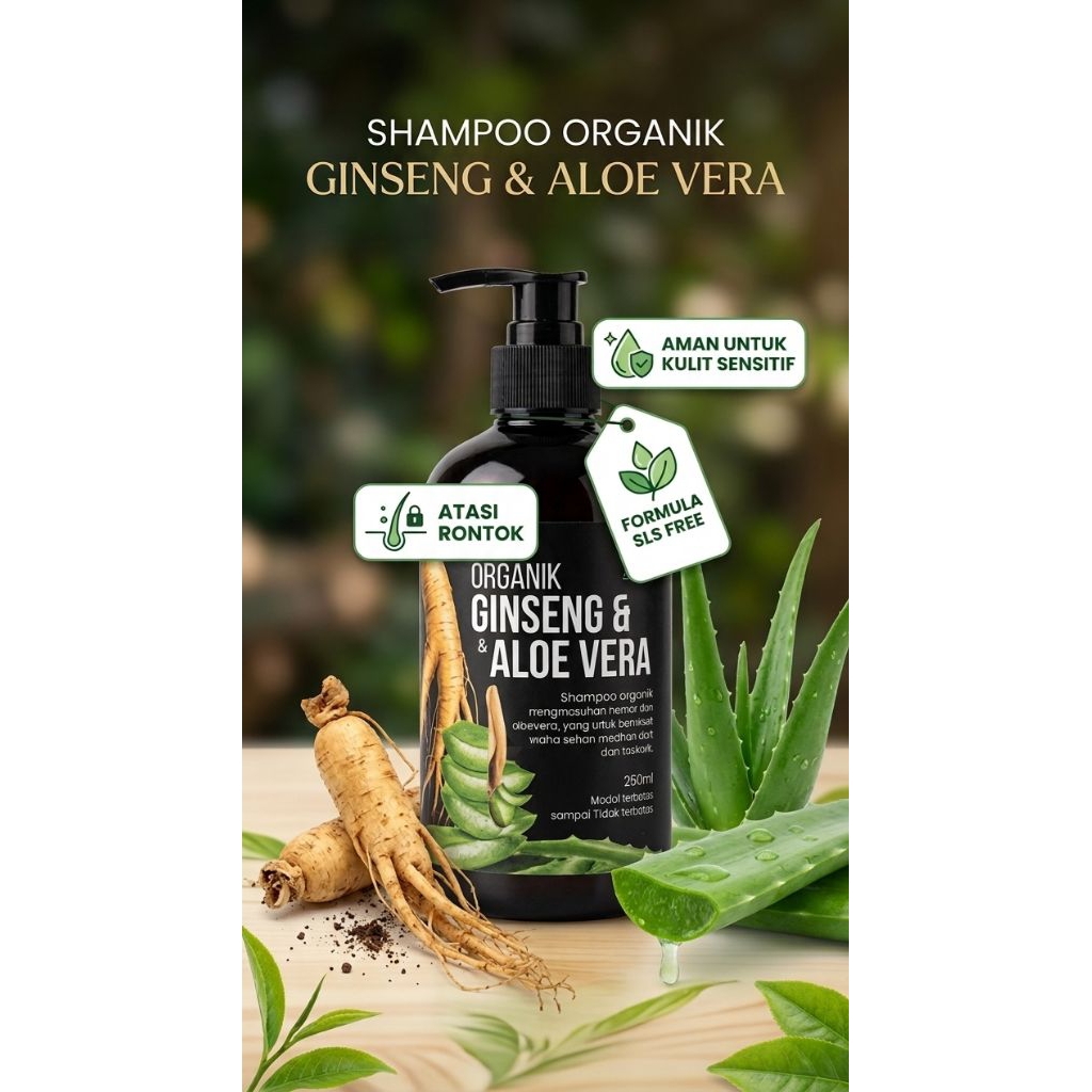 SHAMPOO ORGANIK GINSENG & ALOE VERA (SLS FREE) 
