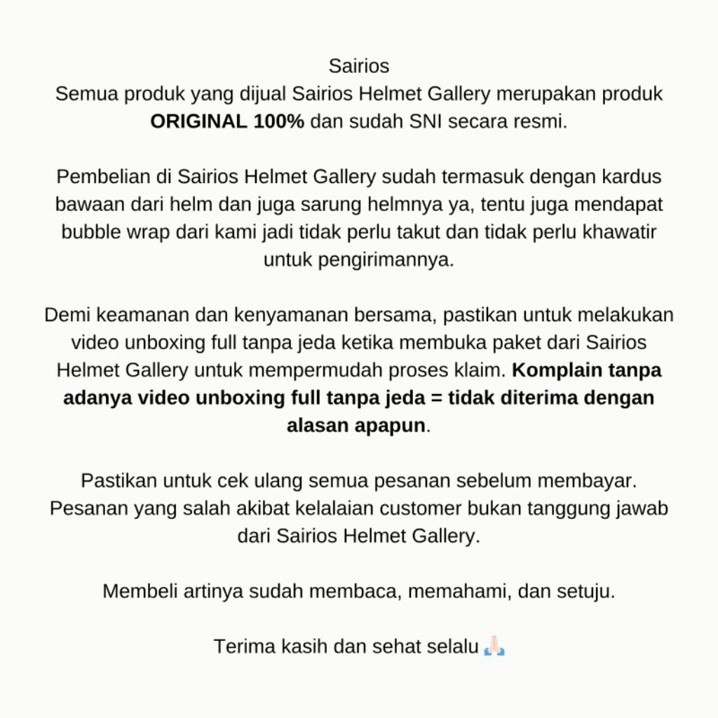 Sairios Terms and Condition Welcome Note