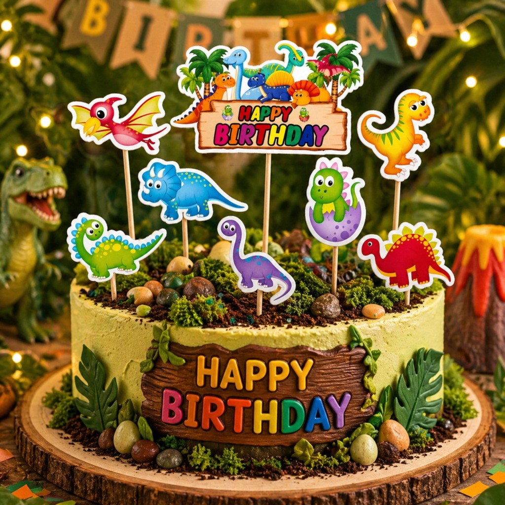 {CKI} Cake Topper Kertas Happy Birthday Dino Set