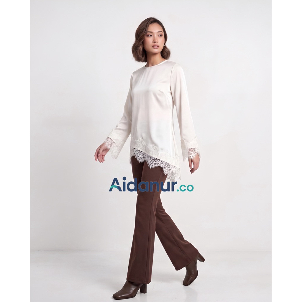 Silk Lace Brukat Blouse Satin-Blouse Satin Wanita Elegan Lengan Panjang