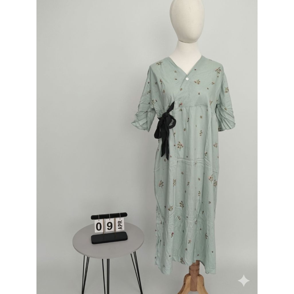 HomeDress Floral Princess - Midi Dress Kimono Style - Daster Modern Warna Hijau Mint