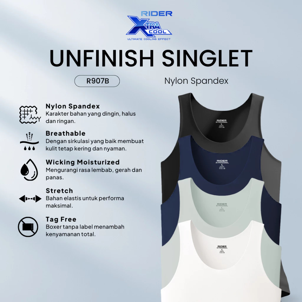 Rider Xtracool Sport Singlet Nylon Spandex - Singlet Pria R903B isi 1 Pcs