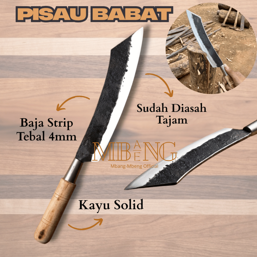 Mbang-Mbeng Parang Tradisional Serbaguna – Bilah Baja Strip Tebal 4mm untuk Outdoor & Pertanian / Pi