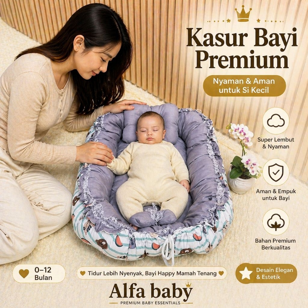 Alfababy - Kasur Bayi Renda Aesthetic Buat Kado Bayi Laki Laki dan Perempuan, Super Jumbo, Tebal dan
