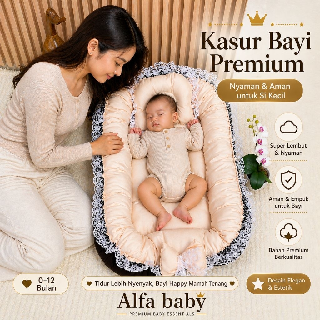 Alfababy - Kasur Bayi Newborn Polos Renda Aesthetic Super Jumbo, Tebal dan Empuk - Kado Bayi Perempu