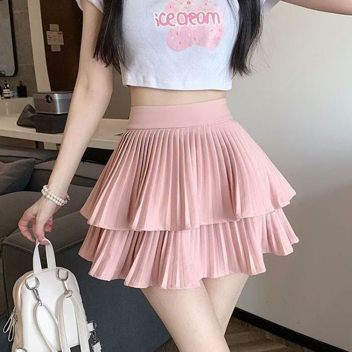 Rok Lipit Gaya Korea Fashion Rok Pendek Pinggang Tinggi Rok A Line