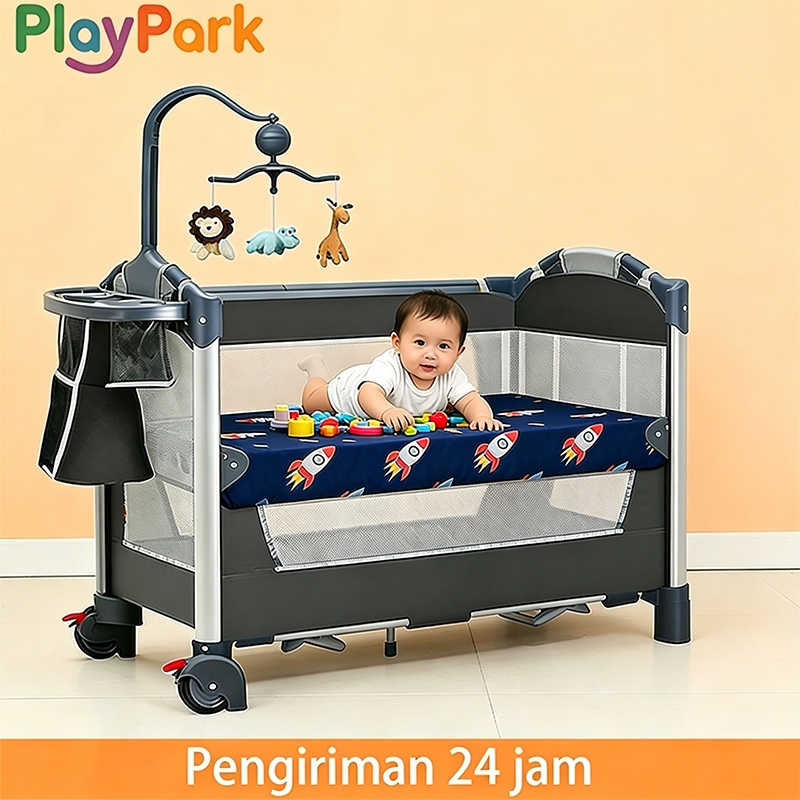 PlayPark Ranjang Kasur Tempat Tidur Bayi Tidur Bayi Box bayi Lipat Multifungsi with Kasur