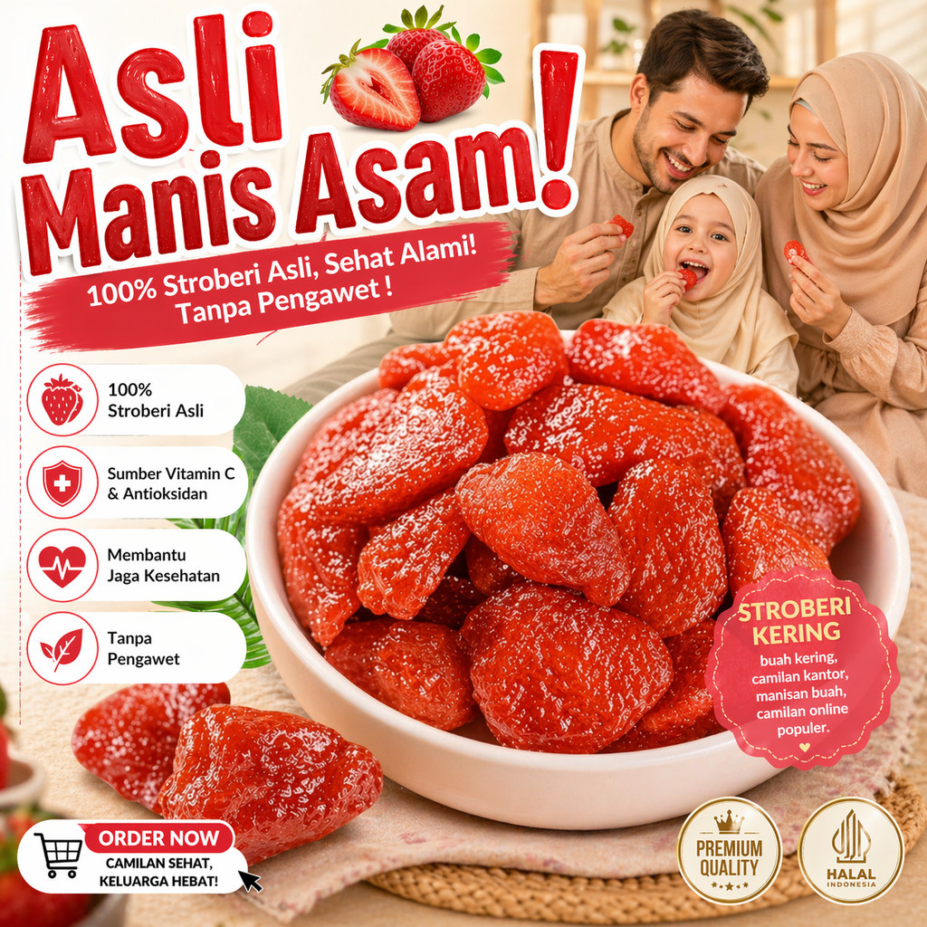 Beli 1 Gratis 3 [Kaya Vitamin C/Serat Pangan] Stroberi Kering Untuk Kecantikan Dan Pemutih/Stroberi 