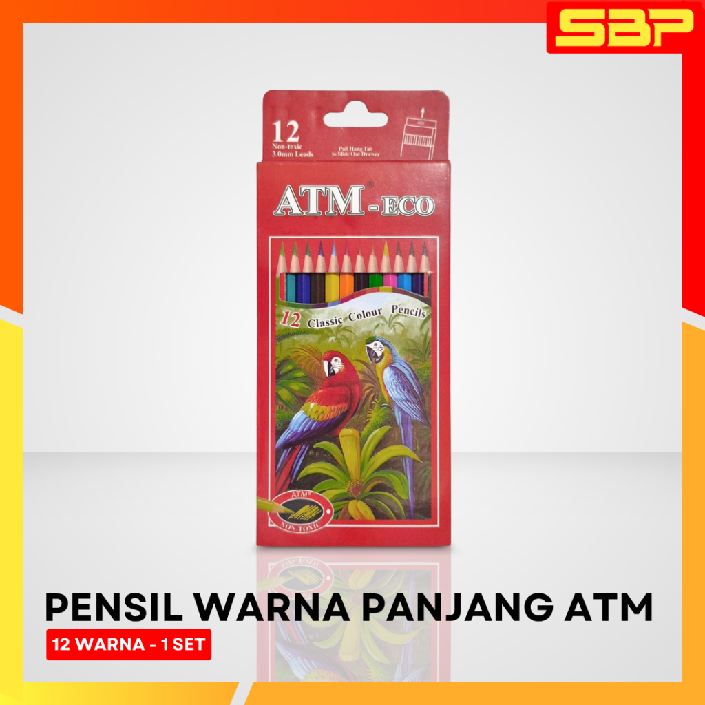 Pensil Warna Panjang ATM - 1 Set Isi 12 Warna - Lead 3.0mm Anti Patah, & Non-Toxic
