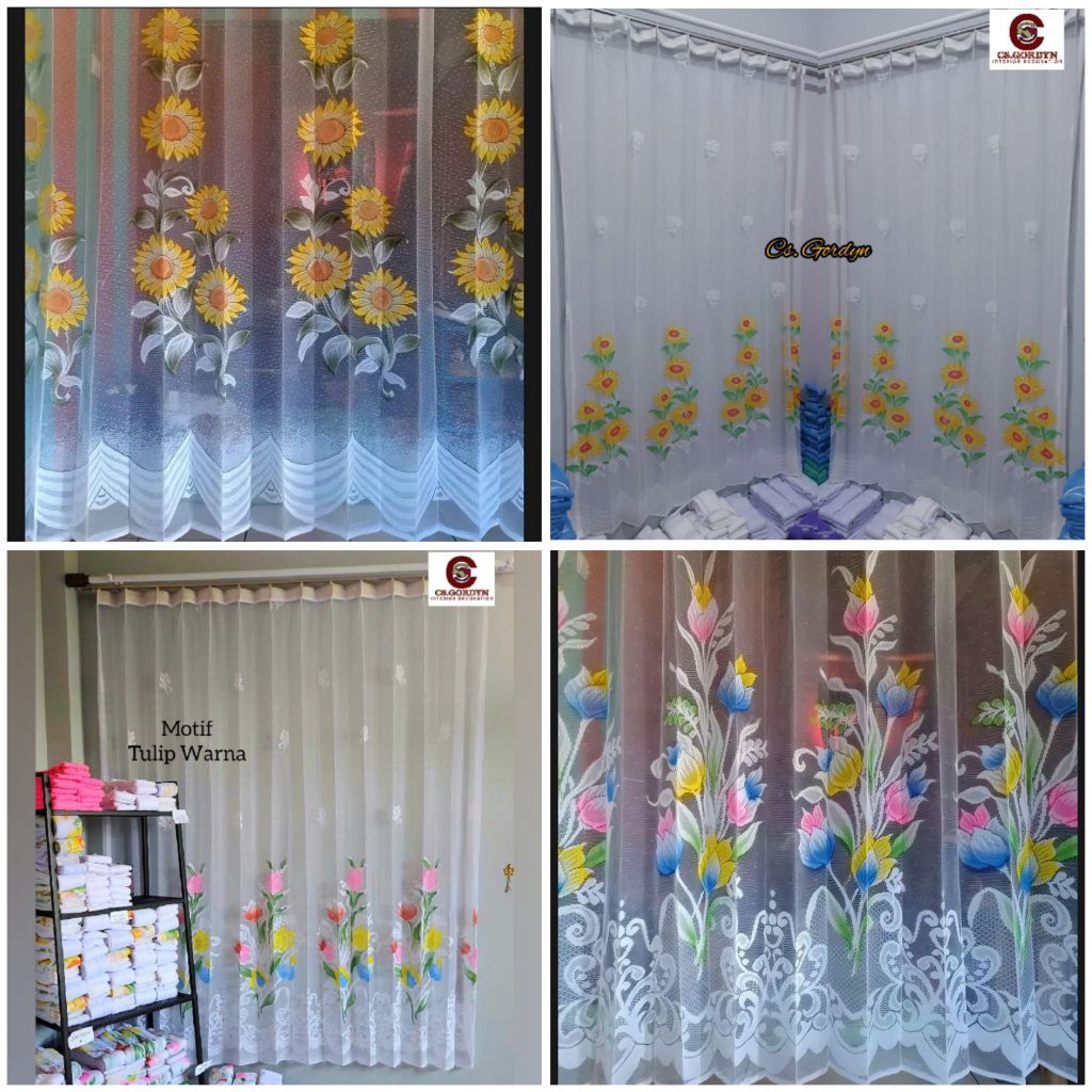 Gorden motif bunga matahari dan tulip cantik elegan mewah