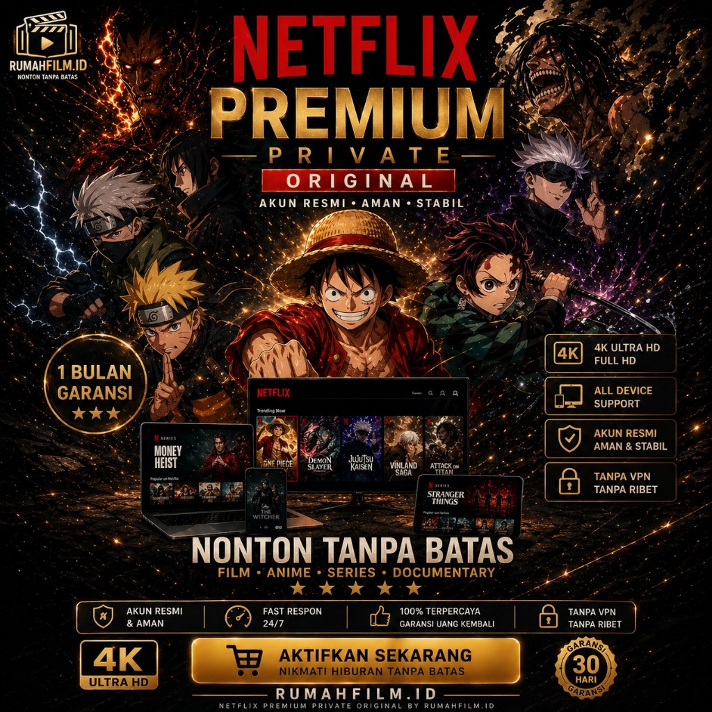 LANGGANAN NETFLIX  PREMIUM ORIGINAL 4K ULTRA HD BERGARANSI HINGGA 1 BULAN LEGAL DAN AMANAH