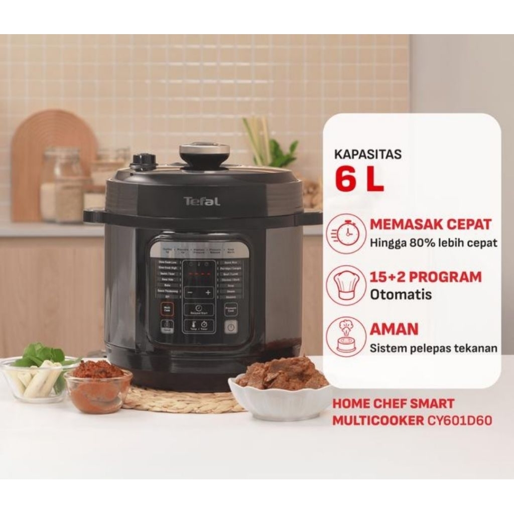 Tefal Home Chef Smart CY601 Multi Pressure Cooker 6L Hitam