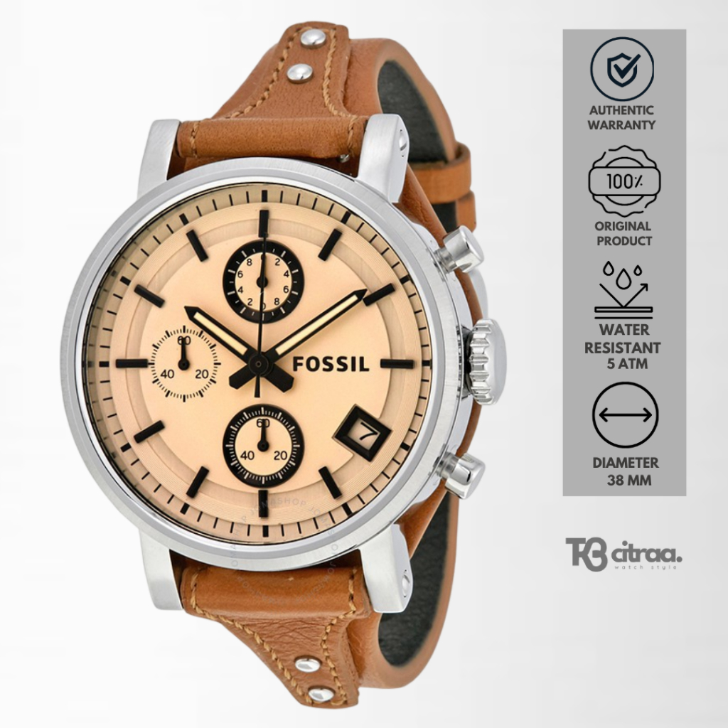 Jam Tangan Wanita Fossil Boyfriend Analog Chronograph Kulit Casual Original ES4046