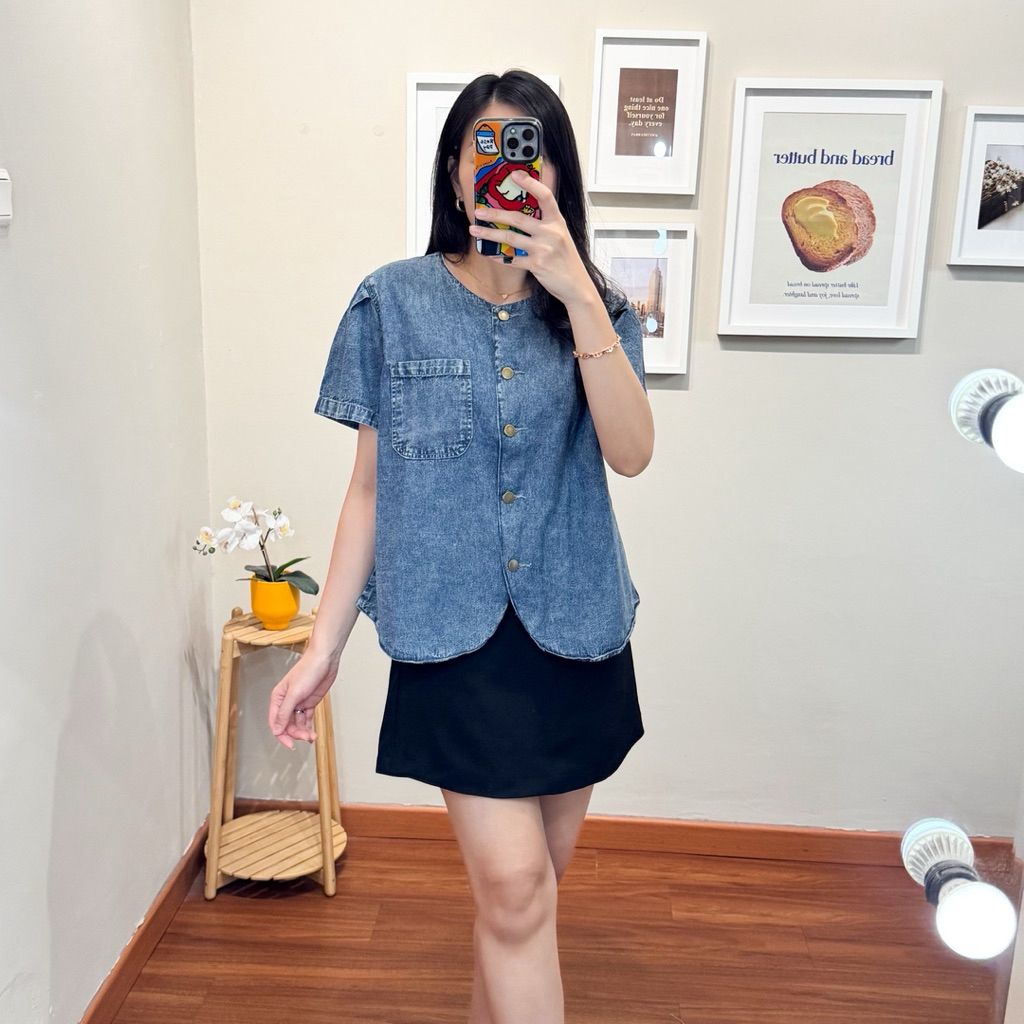 Atasan baju denim wanita blouse denim wanita premium - Ashton Denim Top NWclothing