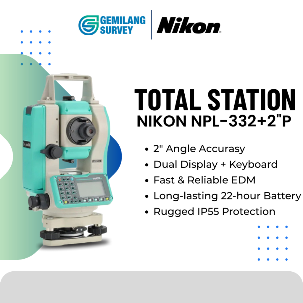 Total Station Nikon NPL 322+2"P Second/Bekas + Sertifikat Kalibrasi