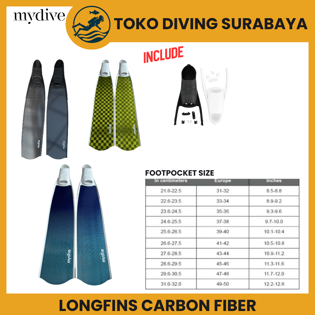 FREEDIVING LONGFINS MYDIVE PURE CARBON FOOTPOCKET LEADERFINS
