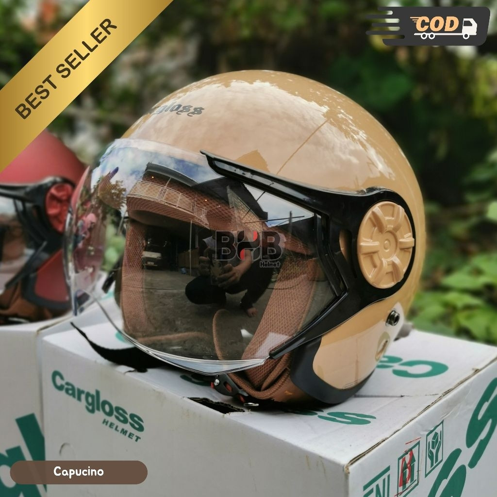 Cargloss Hijab Helm Half Face Retro ABS Thermoplastik SNI Hitam Abu Putih