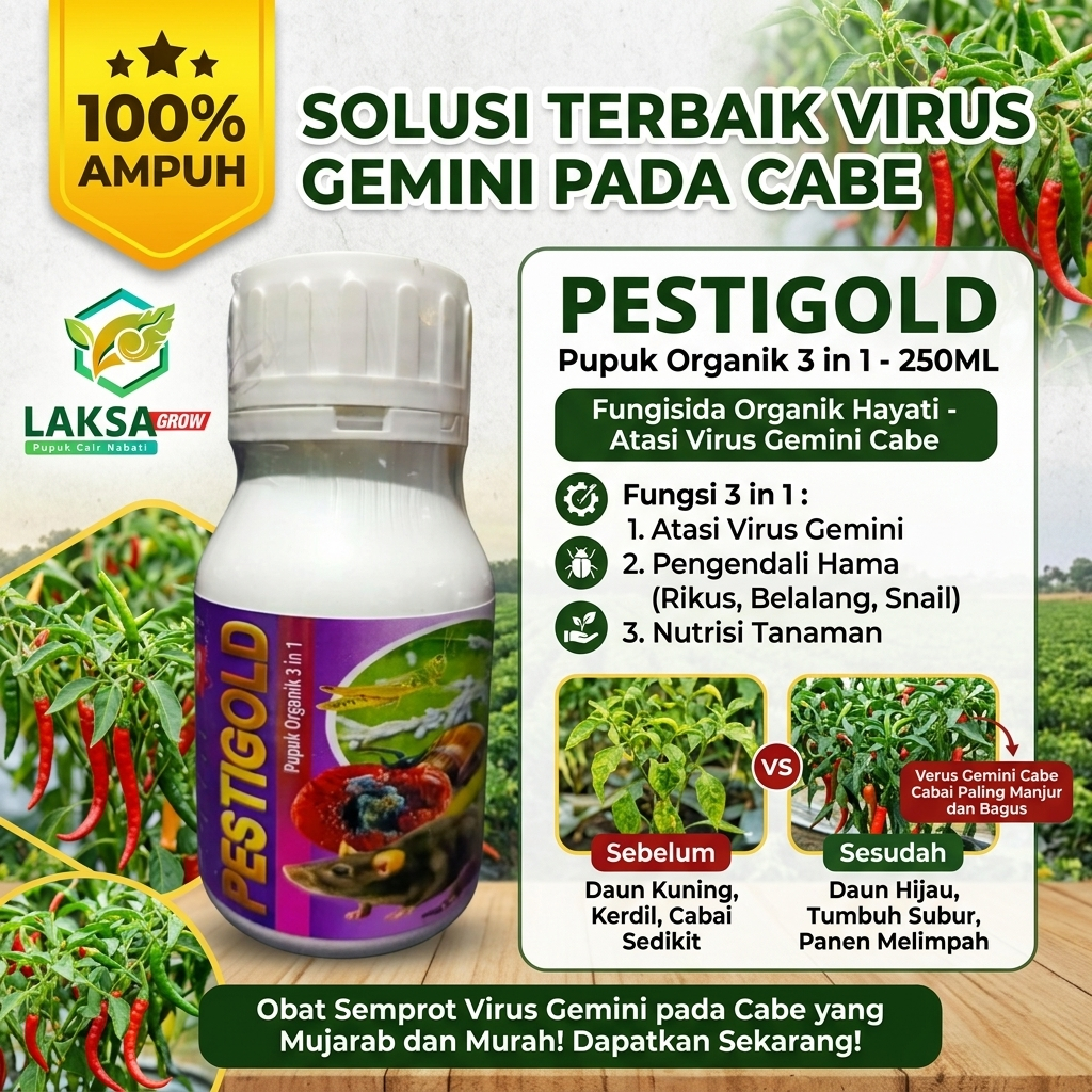 100% AMPUH Obat Penyakit Virus Gemini Pada Tanaman Cabe PESTIGOLD 250ML Fungisida Organik Hayati Ata