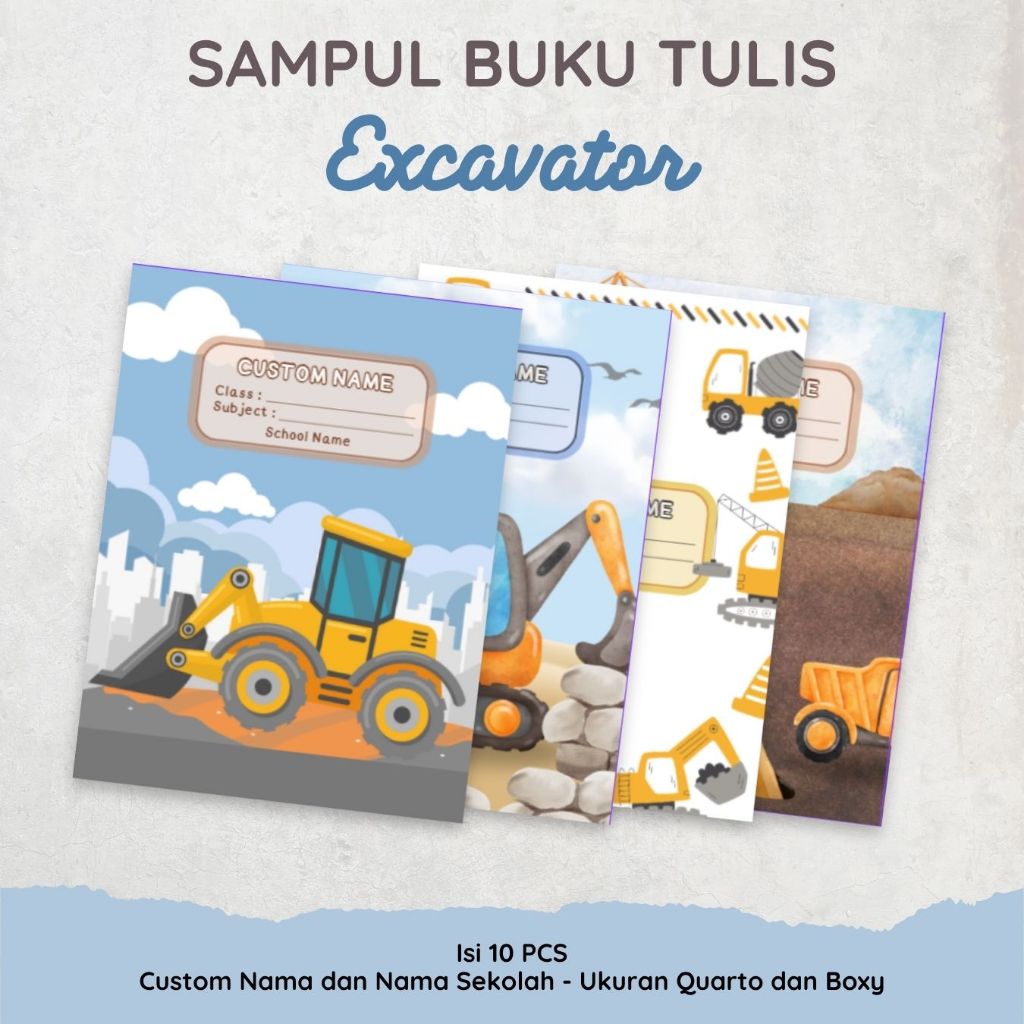 Sampul Buku Custom Nama Aesthetic - Sampul Buku Tulis - Sampul Aesthetic - Excavator Construction Tr