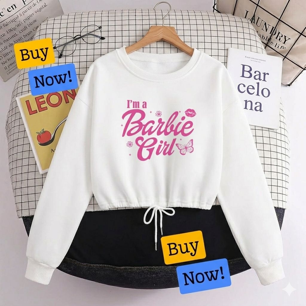 Baju Atasan Anak Perempuan Barbie Girl Kupu Kupu Lucu Sweater Anak Perempuan Model Crop Top Korean S