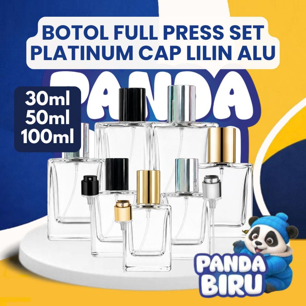 Botol Parfum Full Press Set Platinum Trans Cap Lilin Alu 30ml 50ml 100ml Bottle Parfum - Panda Biru