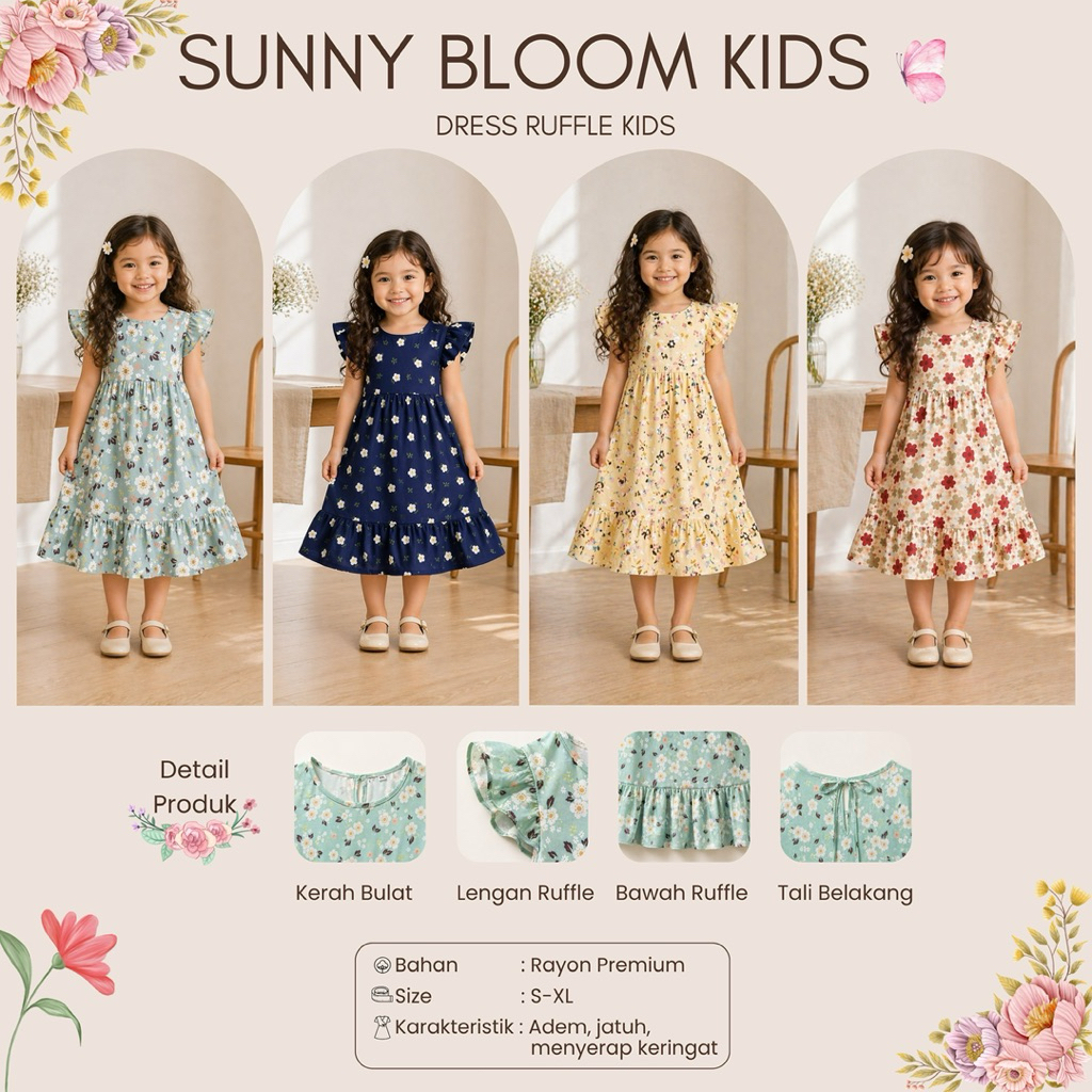 SUNNY BLOOM KIDS - DRESS RUFLLE ANAK RAYON PREMIUM