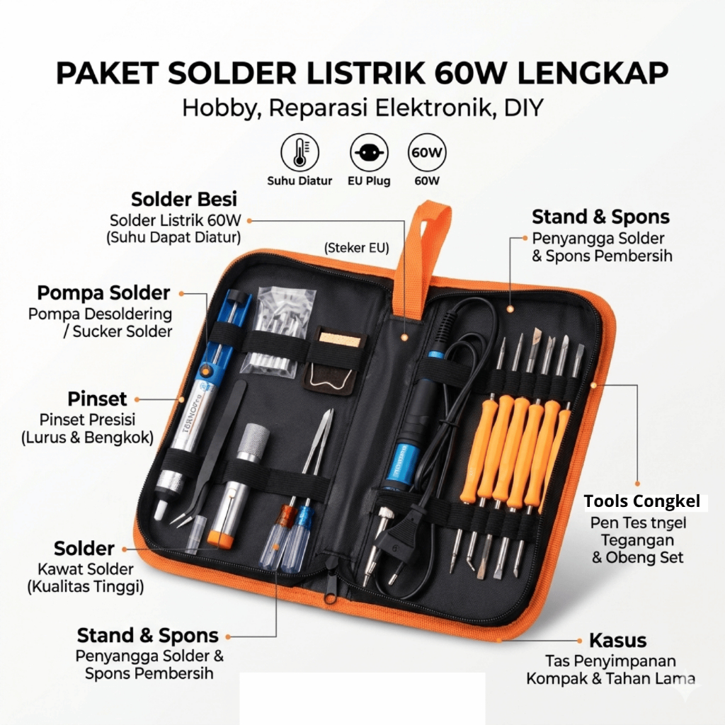 Paket Solder Listrik 60 Watt Alat Service Hp Elektronik