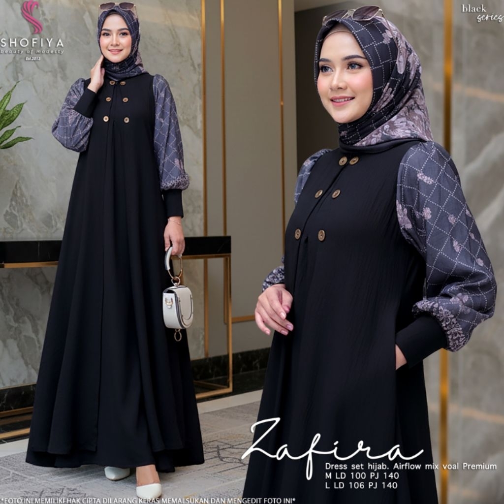 ZAFIRA Gamis Dres Set Hijab Gamis Simple Elegan Ori Shofiya