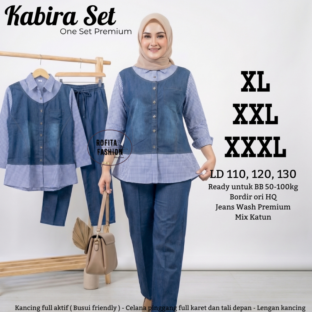 One Set Wanita Kabira Jeans mix Katun Premium ada Size JUMBO LD 110 120 130 BB 50 - 100 KG Big