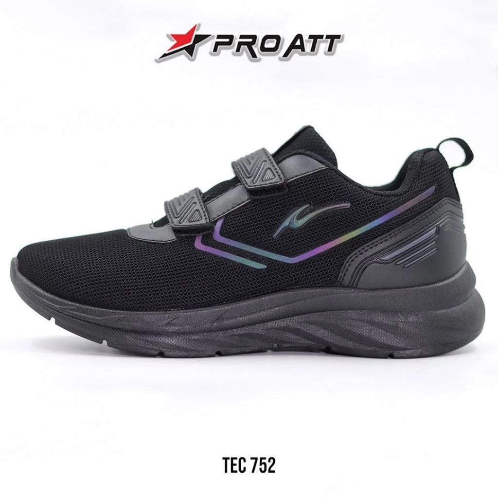Pro Att Sepatu Sekolah 31-38 Sneakers Anak Hitam Polos Putih Perekat tec 752