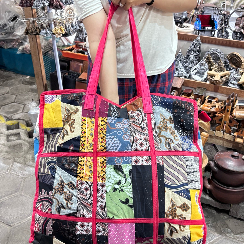 Tas laundry jumbo motif batik perca unik lucu resleting sudah berfuring || Tas packing murah tapi ta