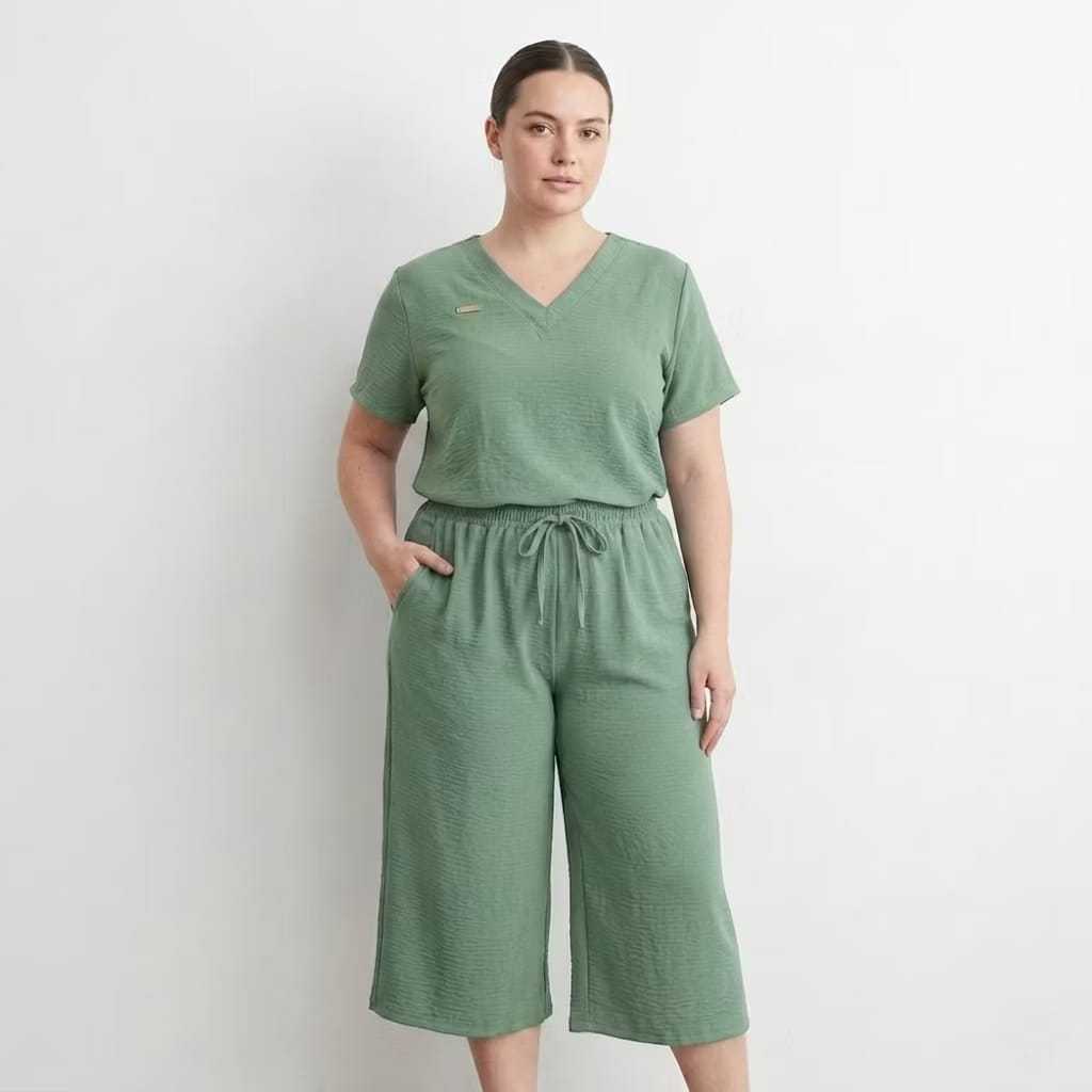 PROMO TERLARIS  Andin Polos Jumbo / Setelan Crinkle Airflow  / Setelan Lengan Pendek | One Set Wanit