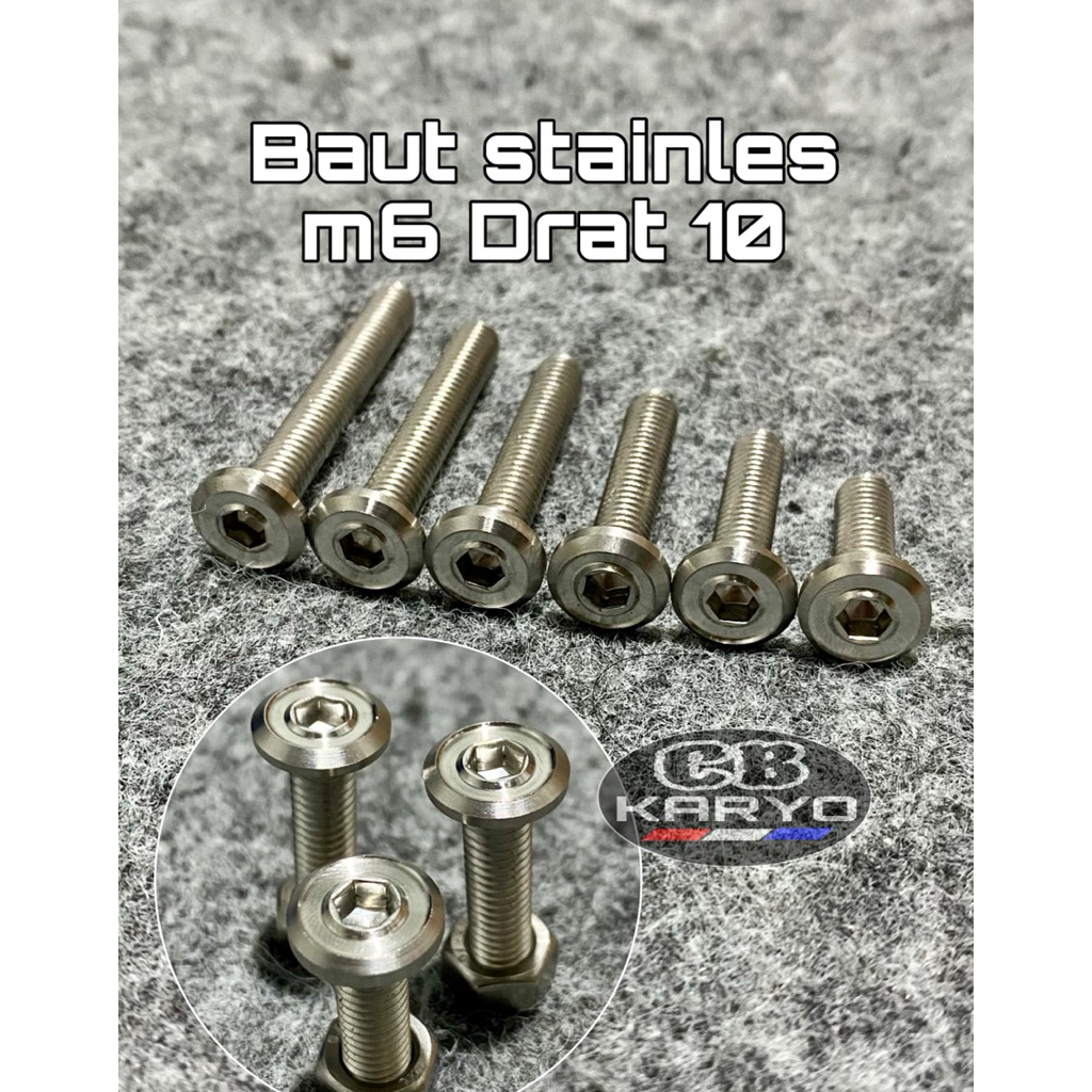 BAUT L SLIM STAINLES M6 4 CM DRAT 10 CUSTOM BUBUT MOTIF B v2