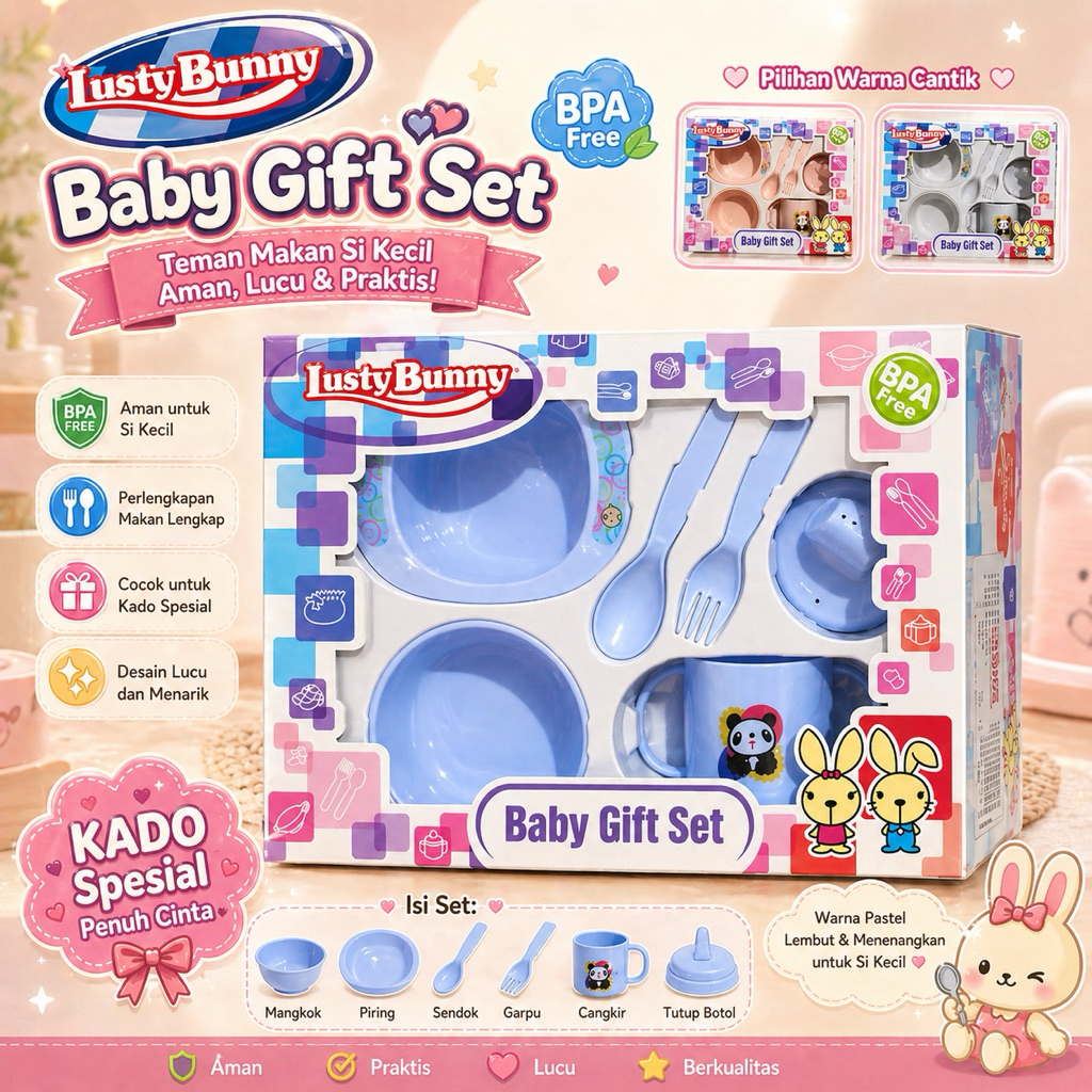 Tempat Makan Bayi Feeding Set Joeyi & Lusty Bunny 6in1 Set Alat Makan Bayi / Kado Bayi LB1419