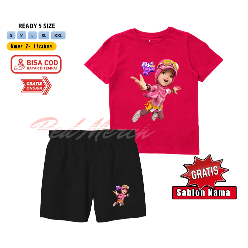 oneset kaos celana anak yaya fly with boboiboy yaya baju setelan yaya boboiboy