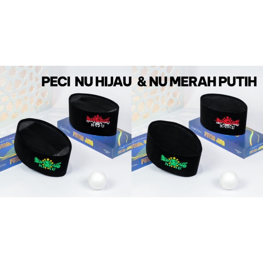 Peci songkok hitam motif NU bordir warna hijau anak dewasa bahan belusdru halus