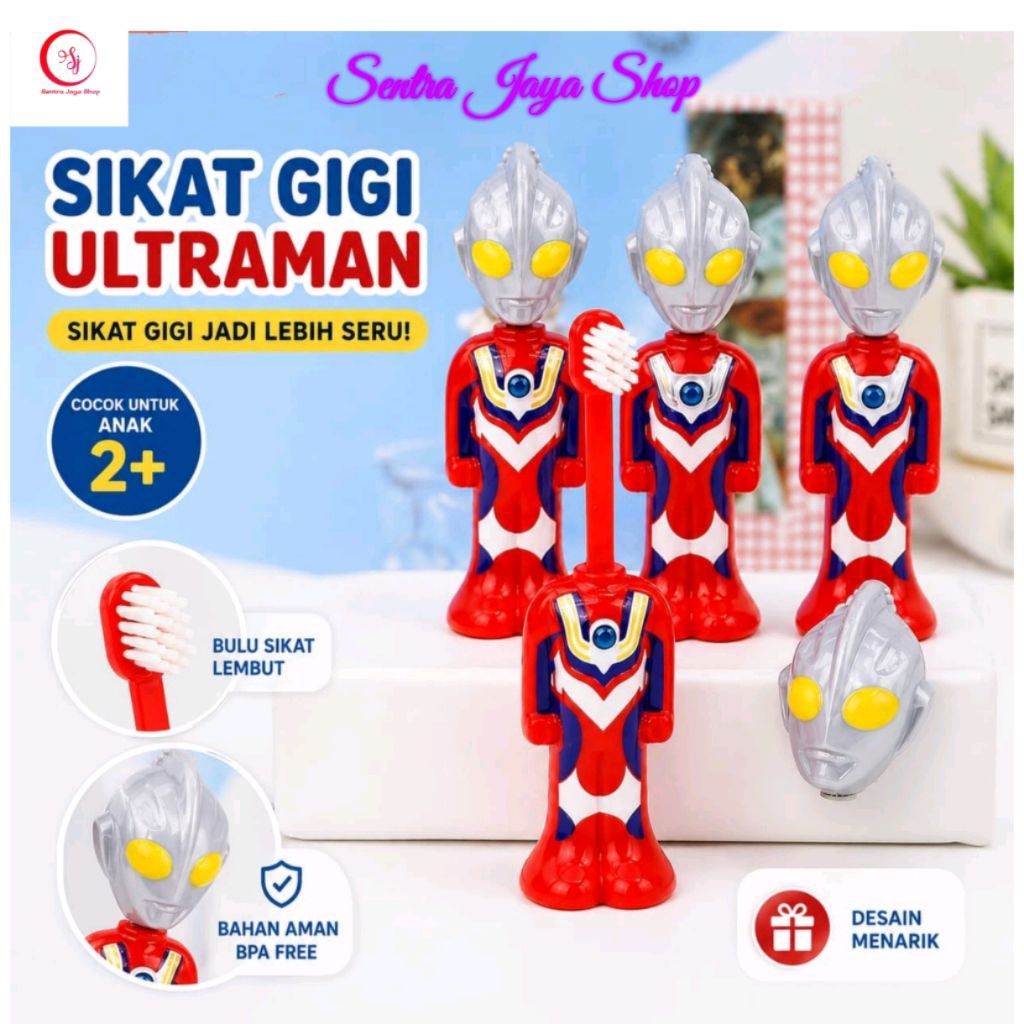 Sikat Gigi Anak Ultraman 2 in 1 dengan tutup Sikat Gigi Karakter