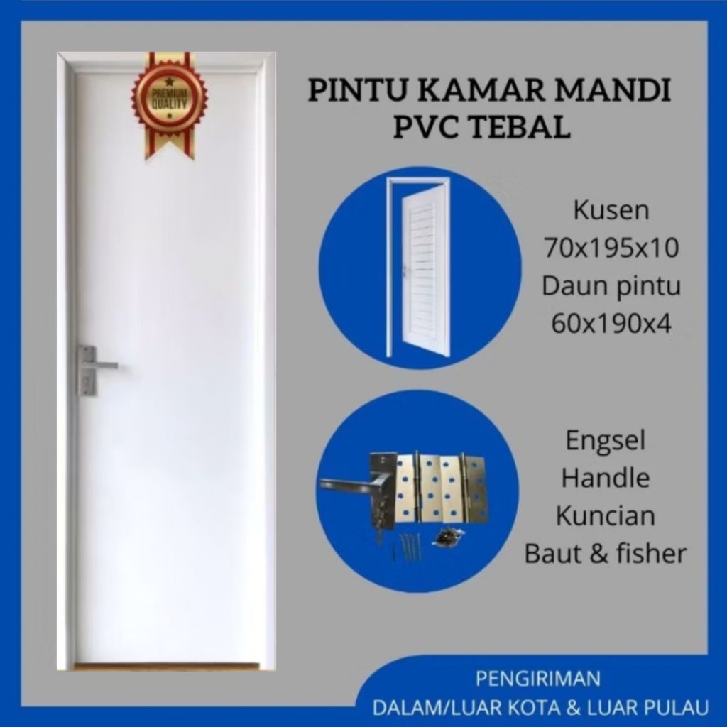 Pintu Kamar Mandi PVC Tebal kaca Es plus Handle Stinles