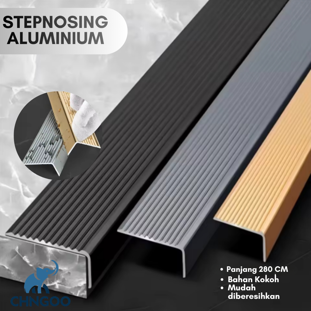 Step Nosing Aluminium (L) 2,7 Meter Pelindung & Finishing Tepian Tangga Anti Licin Kuat