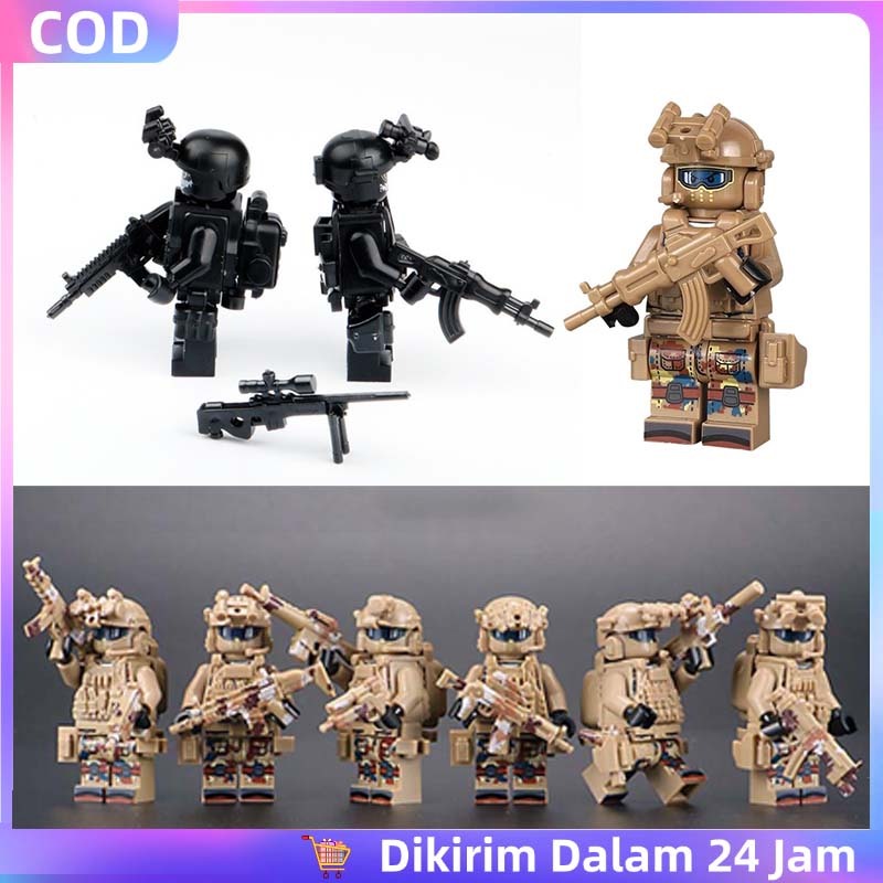 6pcs/Set Lego Army Kecil Blok Bangunan Lego Army Swat Lego Orang Swat Tim Hantu Swat
