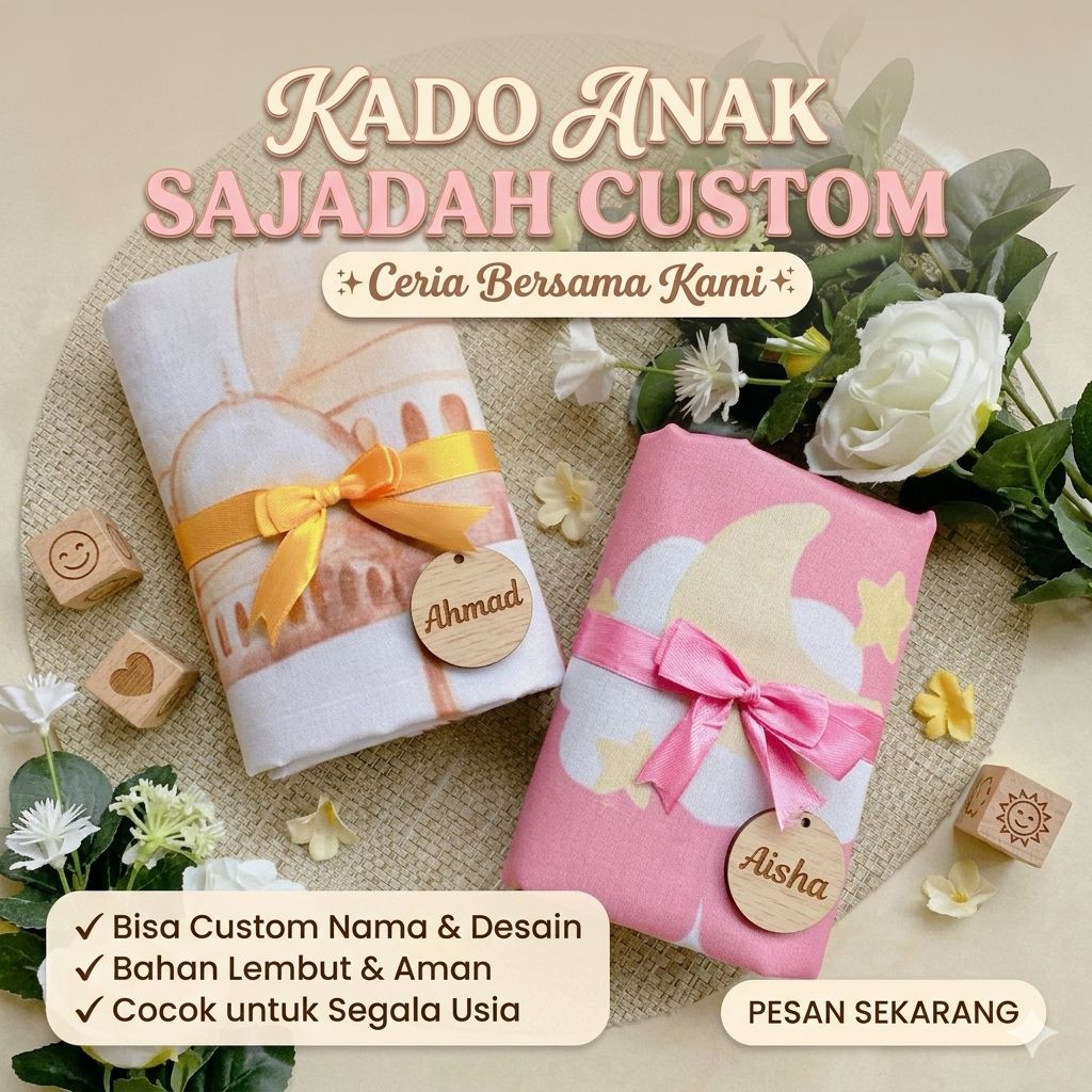 Sajadah Anak Laki Perempuan Custom Nama Premium Cocok Sebagai Kado Souvenir Gift Box Hampers Ultah A
