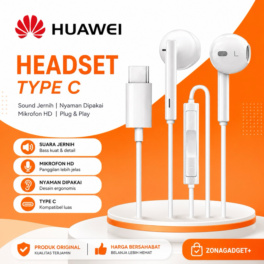 Headset Huawei Earphone Original Type C Handsfree Headset Super Bass
